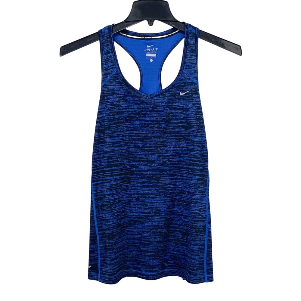 Nike Tank Top Womens Large L Blue Black Dri Fit Racerback Running Miler Wicking